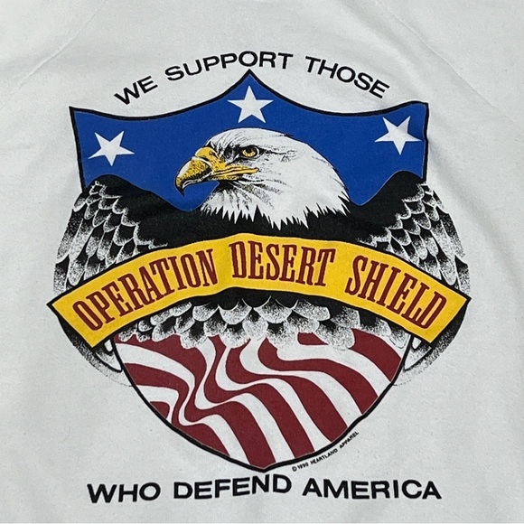 Vintage 90s POW MIam Operation Desert Shield USA Bald Eagle Military Sweatshirt - Picture 5 of 7